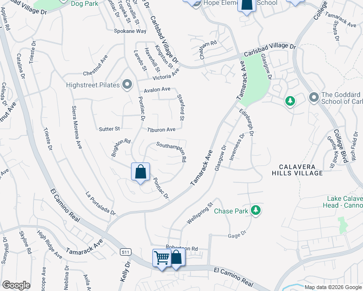 map of restaurants, bars, coffee shops, grocery stores, and more near 4604 Trafalgar Lane in Carlsbad