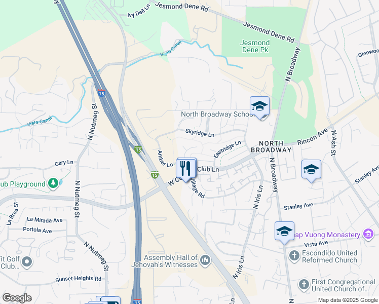map of restaurants, bars, coffee shops, grocery stores, and more near 2250 Village Road in Escondido