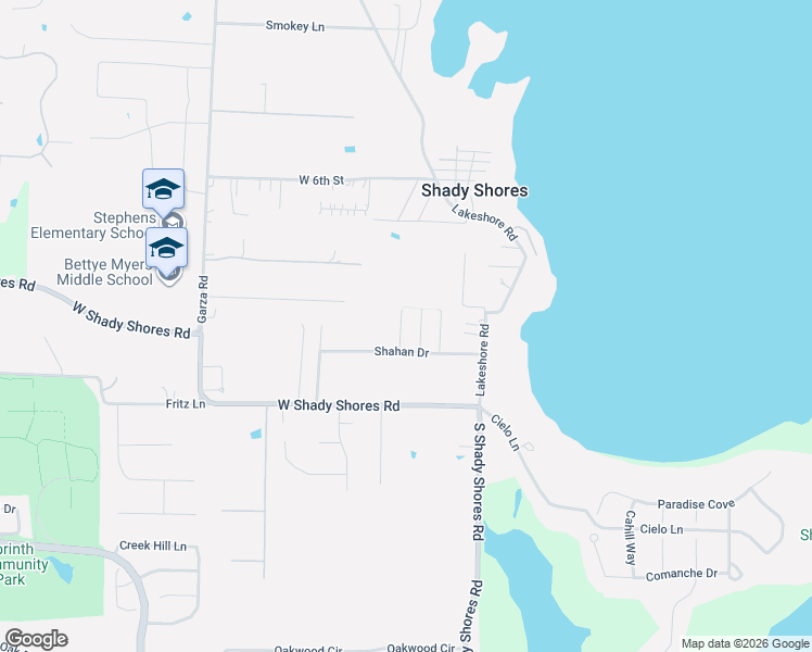 map of restaurants, bars, coffee shops, grocery stores, and more near 406 West Shady Oaks Circle in Shady Shores