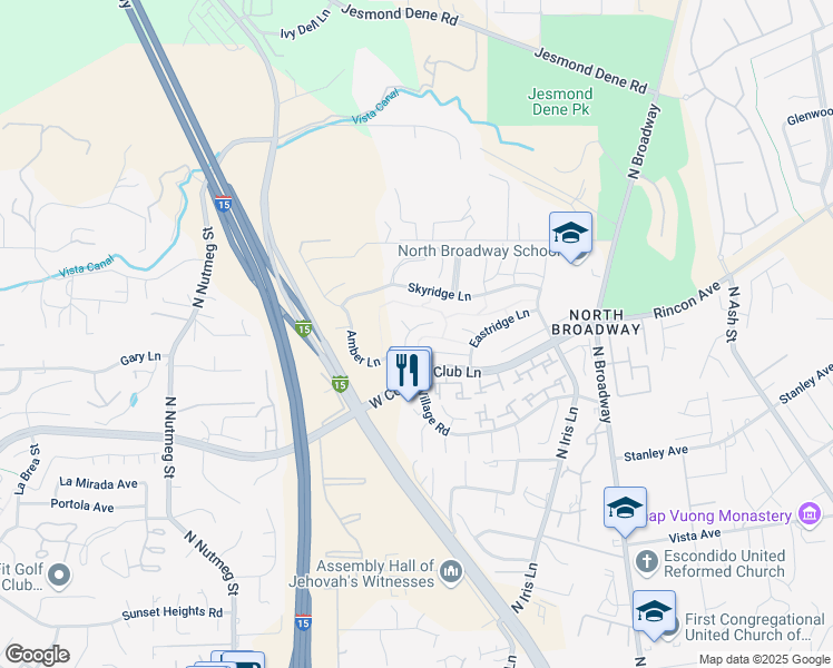 map of restaurants, bars, coffee shops, grocery stores, and more near 2250 Village Road in Escondido