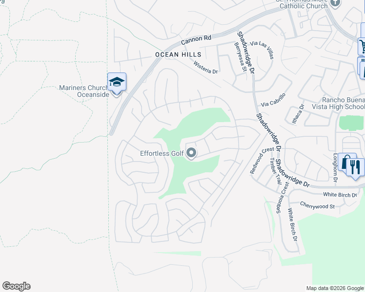 map of restaurants, bars, coffee shops, grocery stores, and more near 4905 Alicante Way in Oceanside