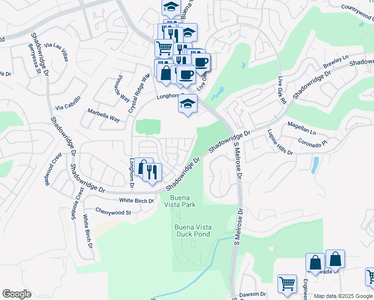 map of restaurants, bars, coffee shops, grocery stores, and more near 1852 Key Largo Road in Vista