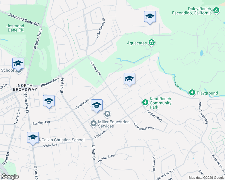 map of restaurants, bars, coffee shops, grocery stores, and more near 2057 Conway Drive in Escondido