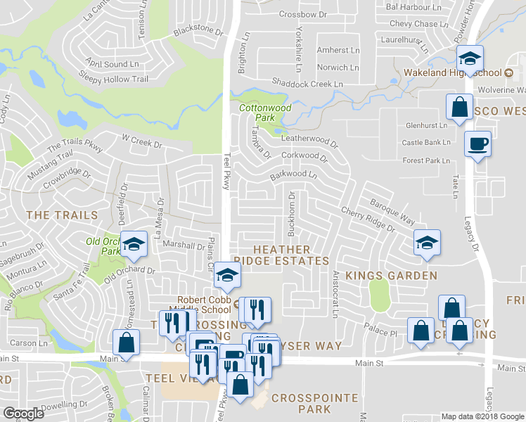 map of restaurants, bars, coffee shops, grocery stores, and more near 3228 Persimmon Lane in Frisco