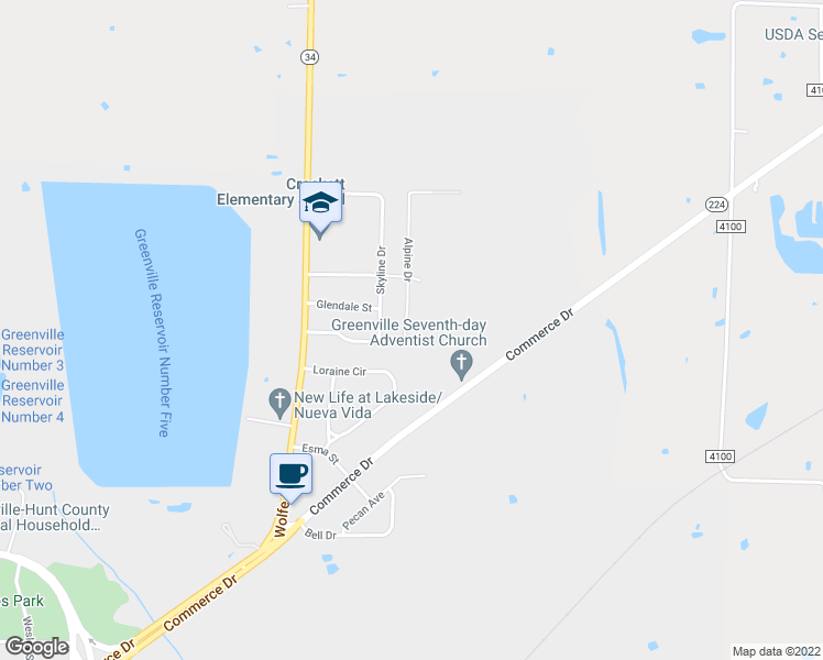 map of restaurants, bars, coffee shops, grocery stores, and more near 1208 Alpine Drive in Greenville