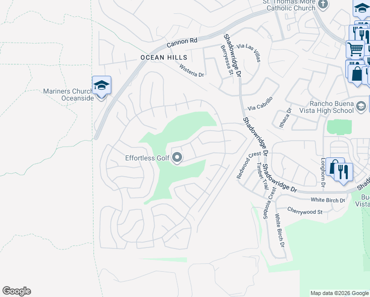 map of restaurants, bars, coffee shops, grocery stores, and more near 4908 Keos Way in Oceanside