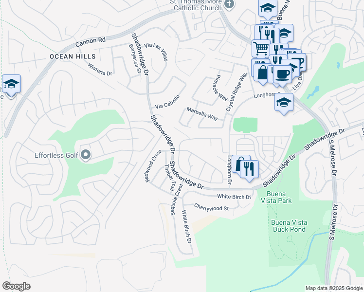 map of restaurants, bars, coffee shops, grocery stores, and more near 1995 Willow Ridge Drive in Vista