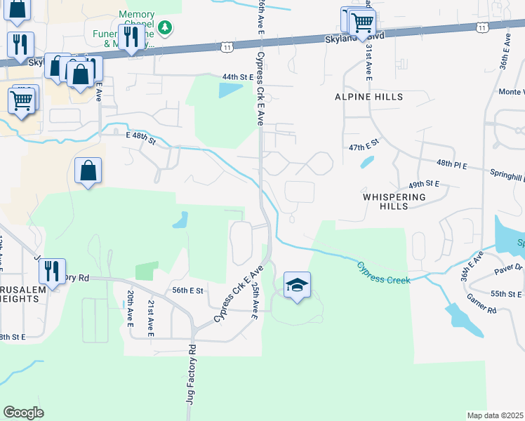 map of restaurants, bars, coffee shops, grocery stores, and more near 5050 Cypress Creek Avenue in Tuscaloosa