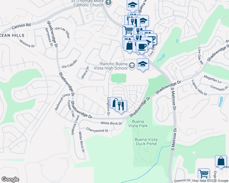 map of restaurants, bars, coffee shops, grocery stores, and more near 1983 Courage Street in Vista