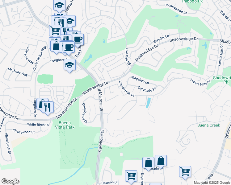 map of restaurants, bars, coffee shops, grocery stores, and more near 2659 Seacrest Court in Vista