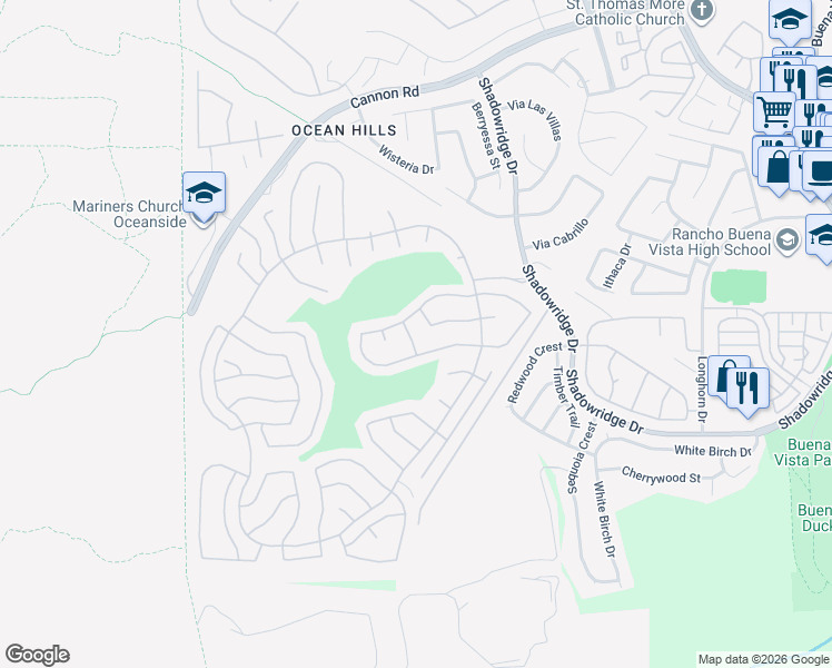 map of restaurants, bars, coffee shops, grocery stores, and more near 4921 Icaria Way in Oceanside