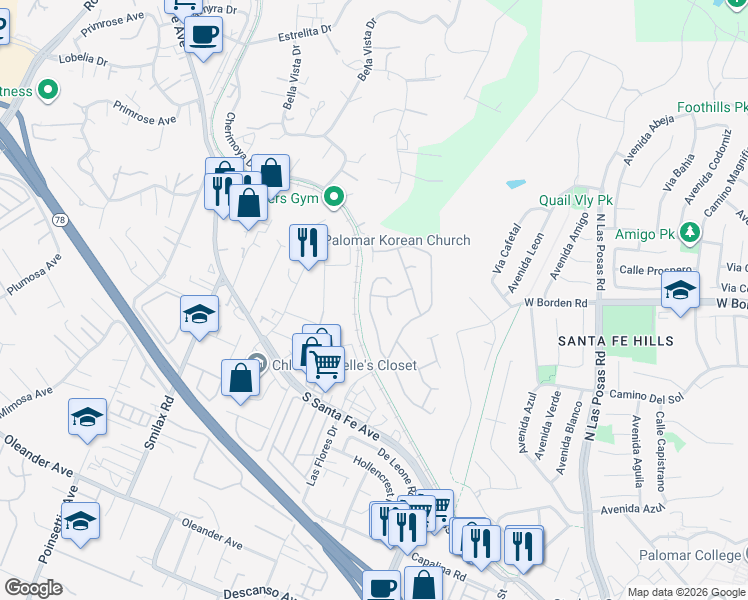 map of restaurants, bars, coffee shops, grocery stores, and more near in San Marcos