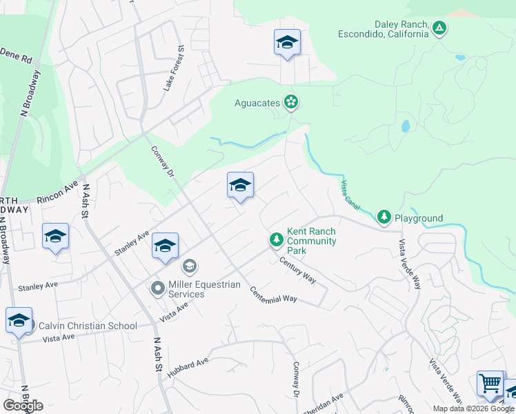 map of restaurants, bars, coffee shops, grocery stores, and more near 1258 Mc Geary Road in Escondido