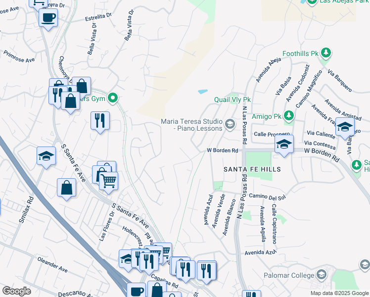map of restaurants, bars, coffee shops, grocery stores, and more near 710 Casita Lane in San Marcos
