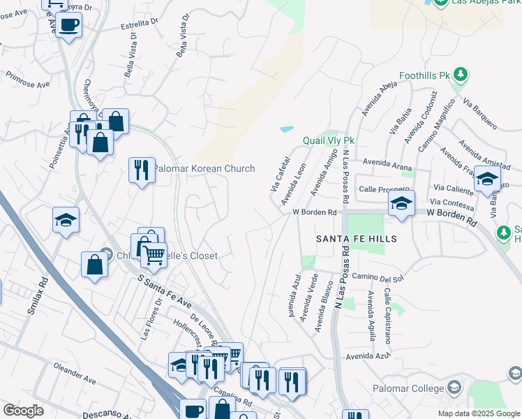 map of restaurants, bars, coffee shops, grocery stores, and more near 710 Casita Lane in San Marcos