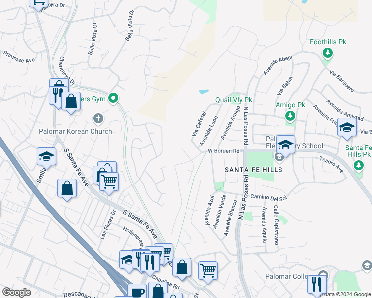 map of restaurants, bars, coffee shops, grocery stores, and more near 710 Casita Lane in San Marcos