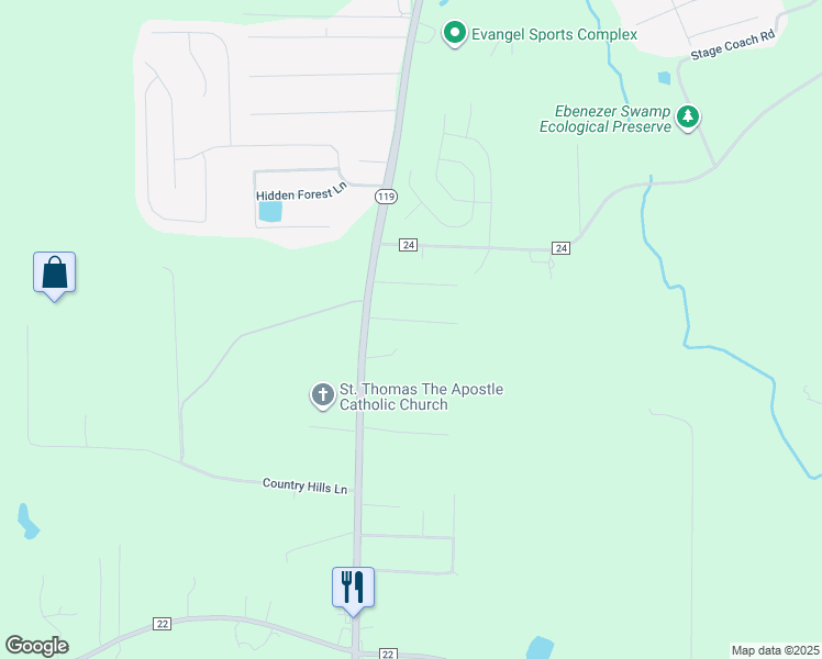 map of restaurants, bars, coffee shops, grocery stores, and more near 17 Monte Verde Lane in Montevallo