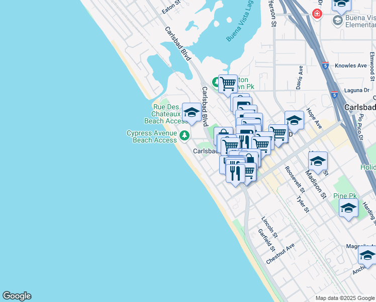 map of restaurants, bars, coffee shops, grocery stores, and more near 2665 Ocean Street in Carlsbad