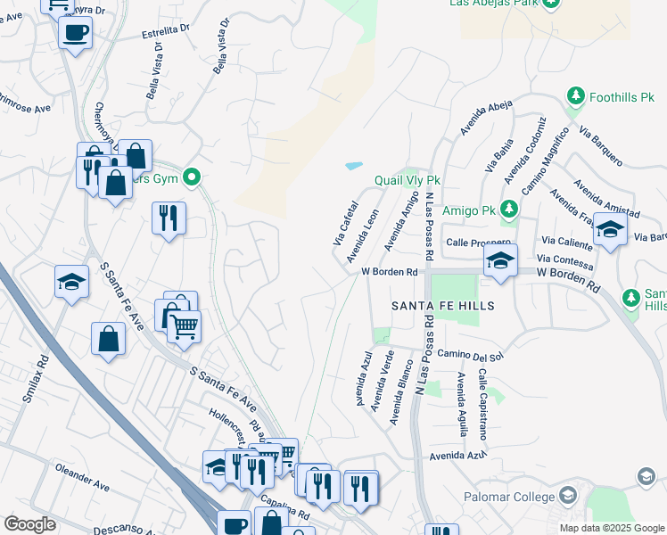 map of restaurants, bars, coffee shops, grocery stores, and more near 702 Casita Lane in San Marcos