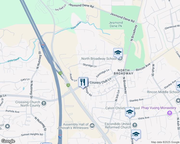 map of restaurants, bars, coffee shops, grocery stores, and more near 2292 Village Road in Escondido