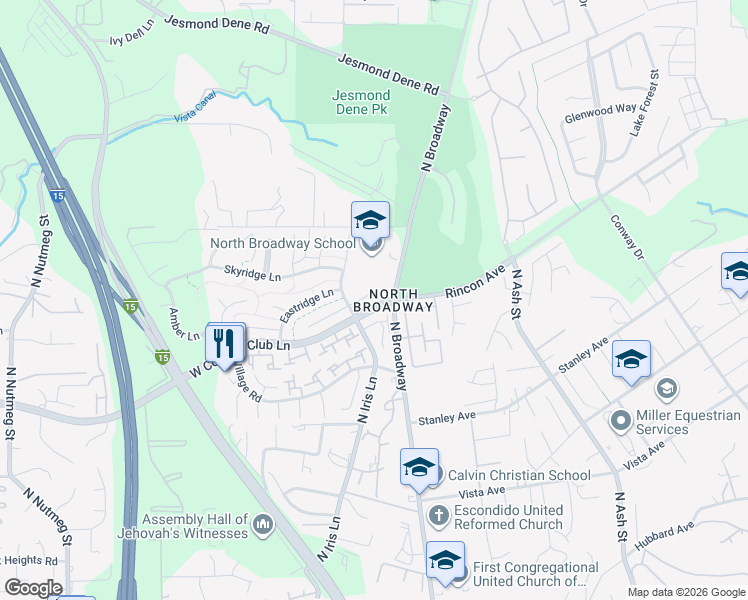 map of restaurants, bars, coffee shops, grocery stores, and more near 110 Dogwood Place in Escondido