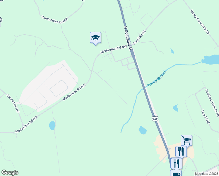 map of restaurants, bars, coffee shops, grocery stores, and more near 341 Oakwood Drive Northwest in Milledgeville