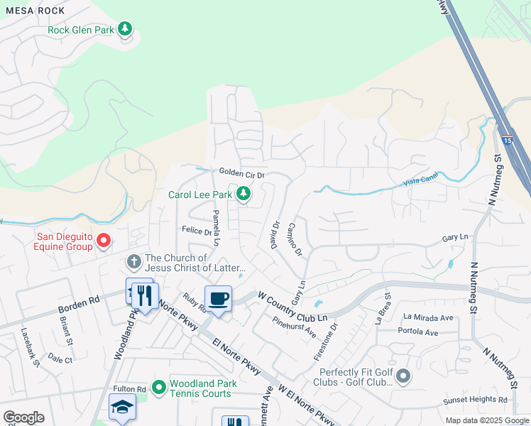 map of restaurants, bars, coffee shops, grocery stores, and more near 1935 David Drive in Escondido