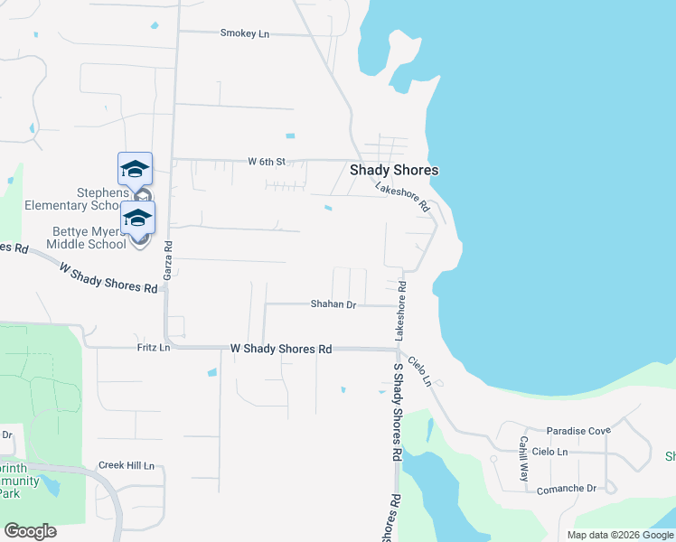 map of restaurants, bars, coffee shops, grocery stores, and more near 406 West Shady Oaks Circle in Shady Shores