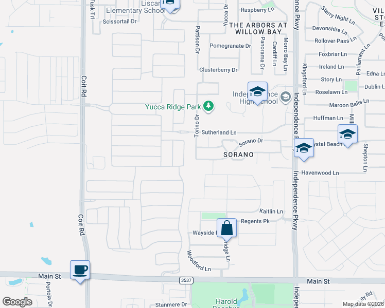 map of restaurants, bars, coffee shops, grocery stores, and more near 13793 Sorano Drive in Frisco