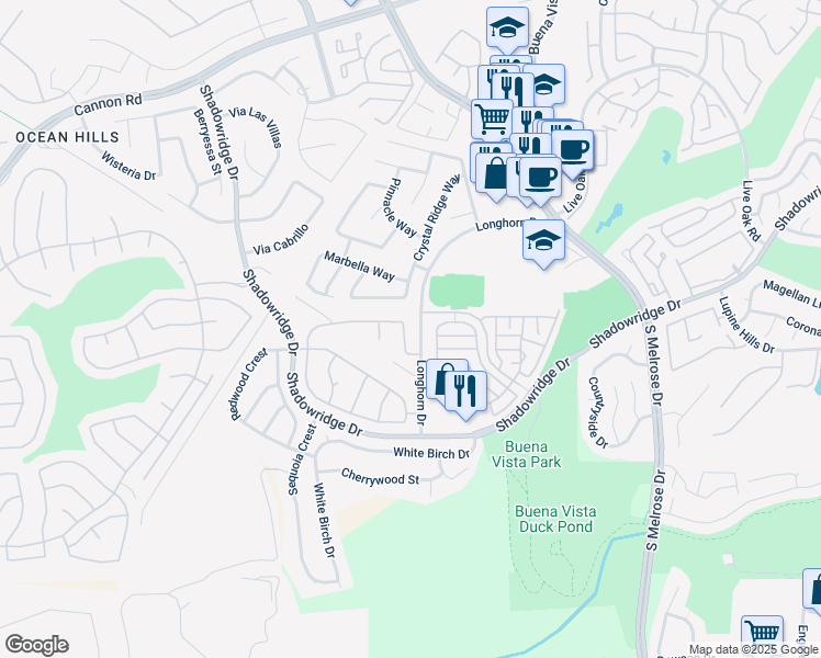 map of restaurants, bars, coffee shops, grocery stores, and more near 1912 Willow Ridge Drive in Vista