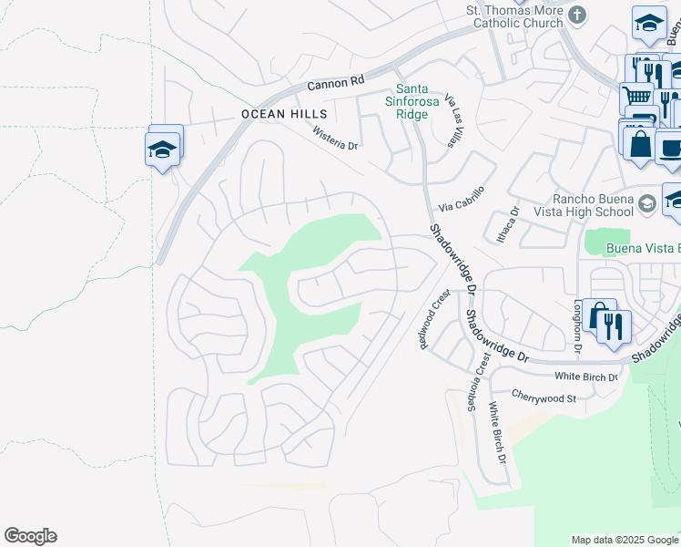 map of restaurants, bars, coffee shops, grocery stores, and more near 4908 Icaria Way in Oceanside