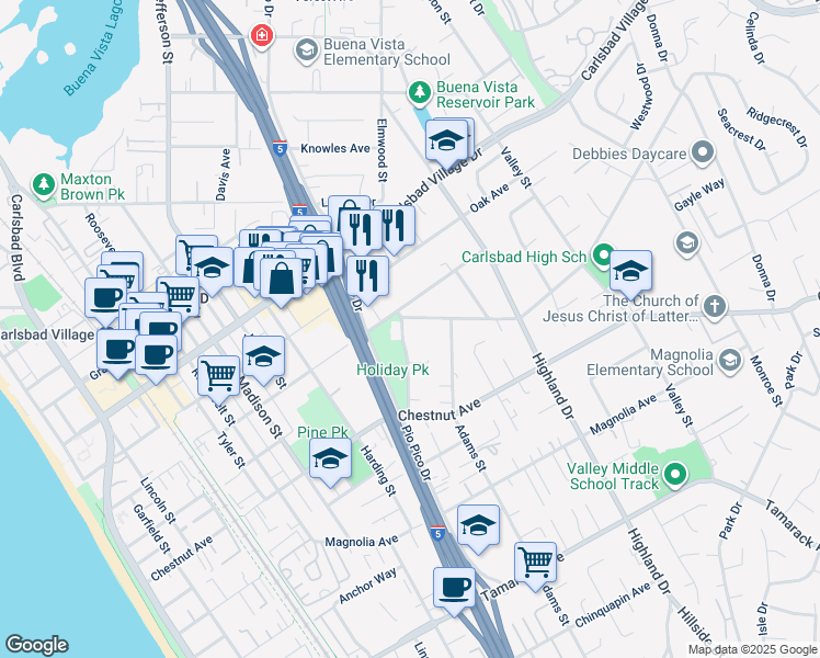 map of restaurants, bars, coffee shops, grocery stores, and more near 3218 Eureka Place in Carlsbad