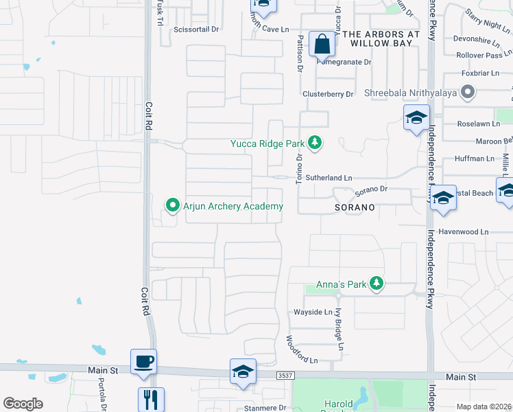 map of restaurants, bars, coffee shops, grocery stores, and more near 10014 Conquistador Court in Frisco