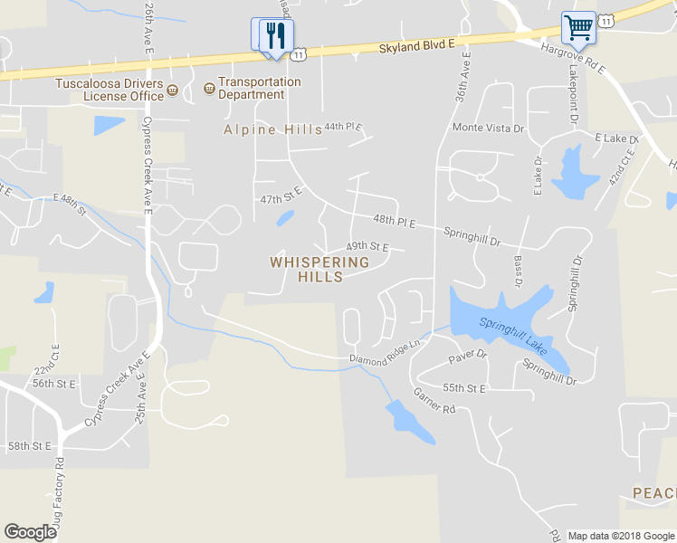 map of restaurants, bars, coffee shops, grocery stores, and more near 3306 50th Street East in Tuscaloosa