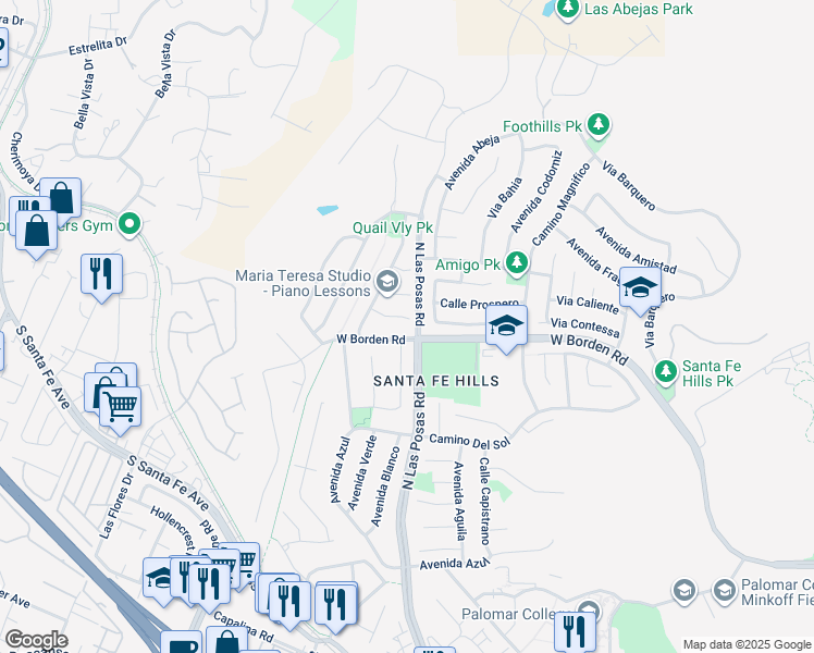 map of restaurants, bars, coffee shops, grocery stores, and more near 1405 Corte Bravo in San Marcos