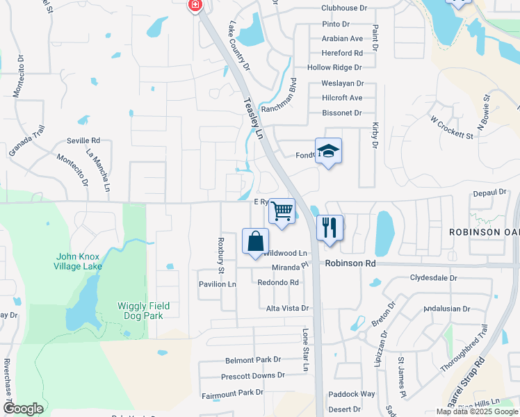 map of restaurants, bars, coffee shops, grocery stores, and more near 3908 Overlake Drive in Denton