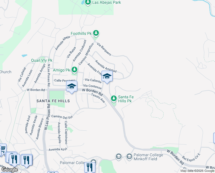 map of restaurants, bars, coffee shops, grocery stores, and more near 720 Via Barquero in San Marcos
