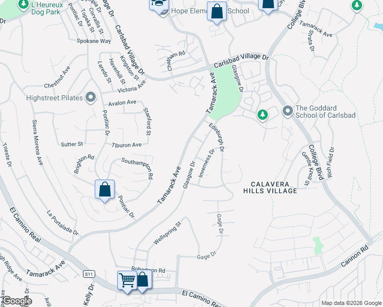 map of restaurants, bars, coffee shops, grocery stores, and more near 2734 Inverness Drive in Carlsbad