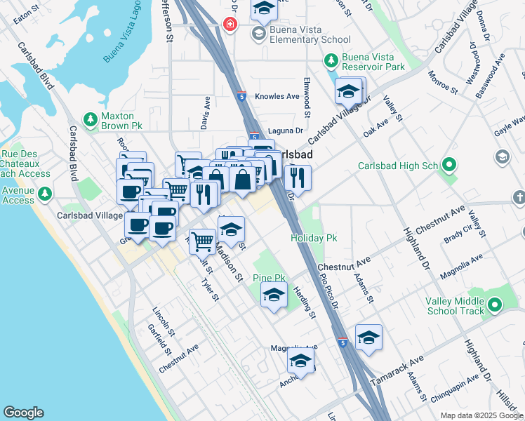 map of restaurants, bars, coffee shops, grocery stores, and more near in Carlsbad