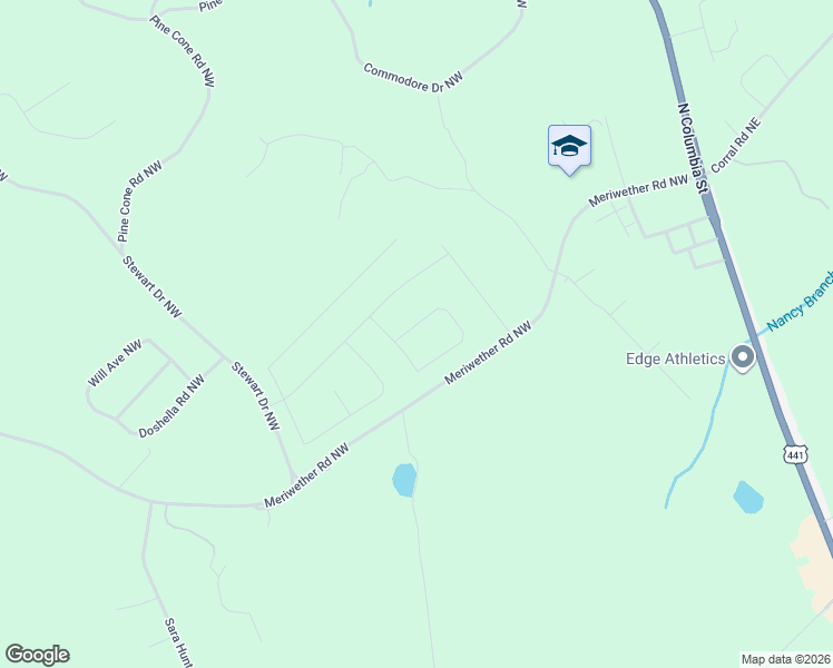 map of restaurants, bars, coffee shops, grocery stores, and more near 403 Emily Circle Northwest in Milledgeville