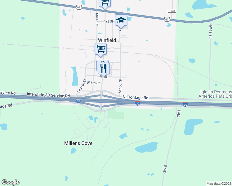 map of restaurants, bars, coffee shops, grocery stores, and more near in Winfield