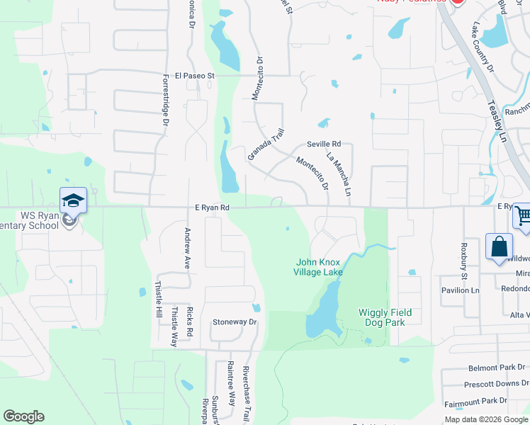 map of restaurants, bars, coffee shops, grocery stores, and more near 1121 Ryan Road in Denton