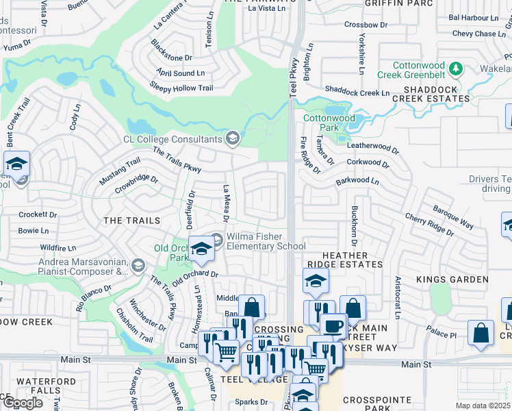map of restaurants, bars, coffee shops, grocery stores, and more near 10084 Cross Bend Circle in Frisco