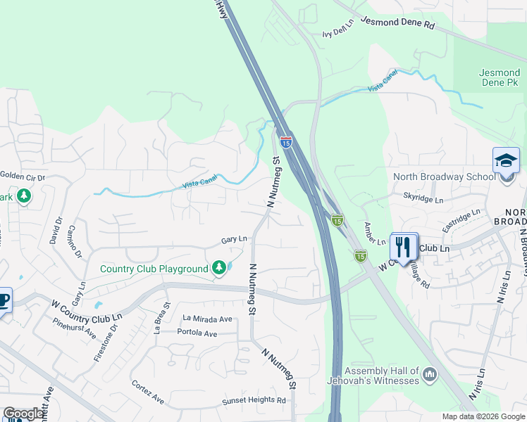 map of restaurants, bars, coffee shops, grocery stores, and more near 2243 North Nutmeg Street in Escondido