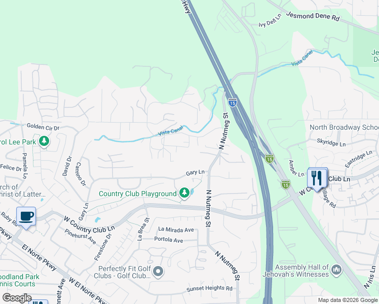map of restaurants, bars, coffee shops, grocery stores, and more near 1895 Rockhoff Road in Escondido