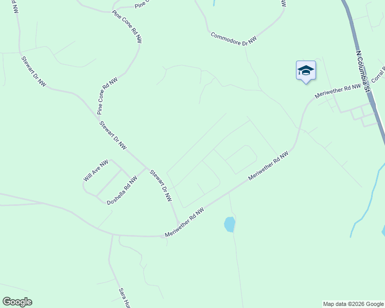 map of restaurants, bars, coffee shops, grocery stores, and more near 632 Meriwether Road in Milledgeville