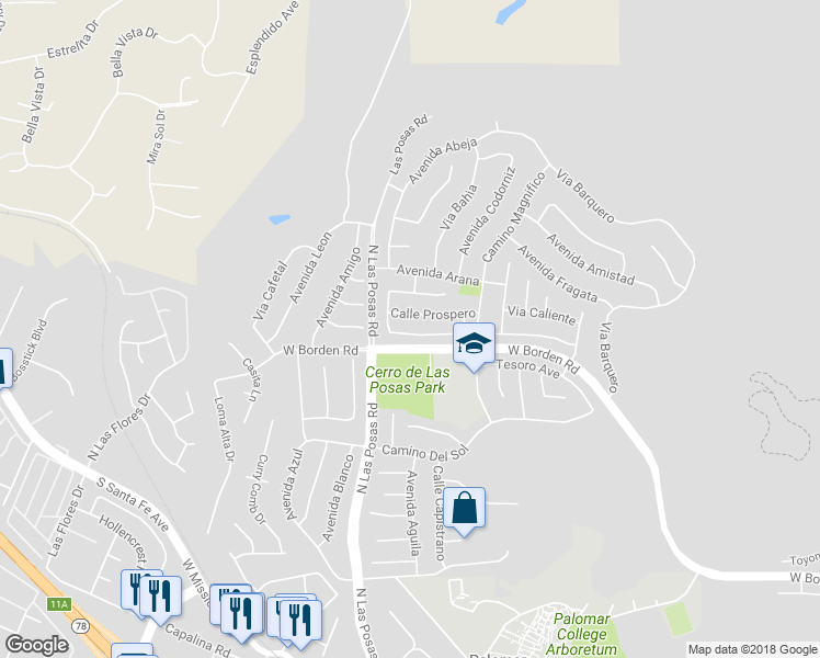 map of restaurants, bars, coffee shops, grocery stores, and more near 1240 Calle Fantasia in San Marcos