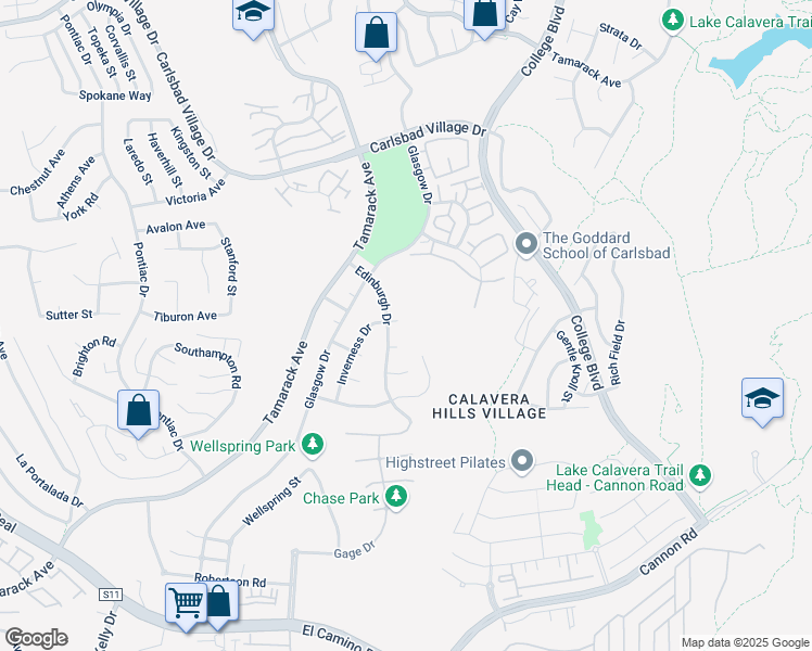 map of restaurants, bars, coffee shops, grocery stores, and more near 4742 Inverness Court in Carlsbad