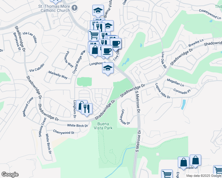 map of restaurants, bars, coffee shops, grocery stores, and more near 1805 Jamaica Way in Vista