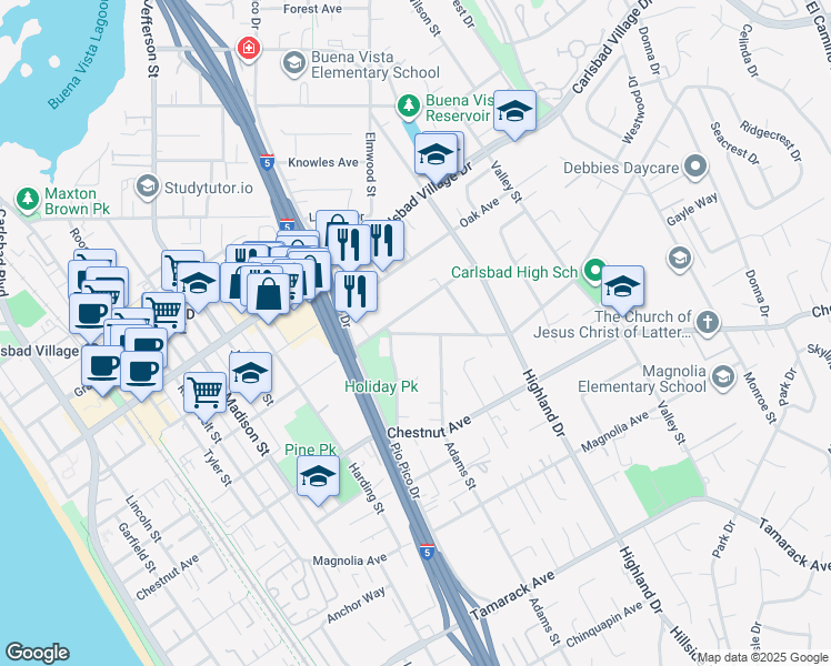 map of restaurants, bars, coffee shops, grocery stores, and more near 1276 Pine Avenue in Carlsbad